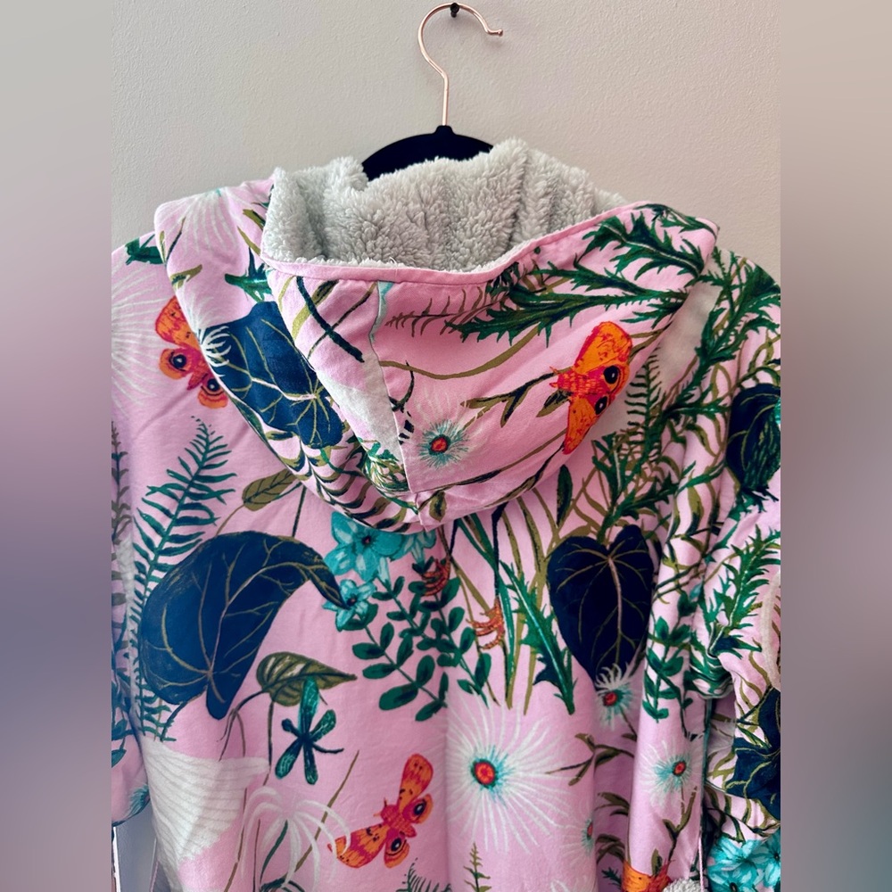 Anthropologie Pink Floral Teddy Robe